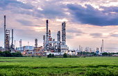 Oil and gas industry - refinery at sunset - factory
