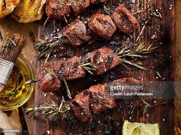 bbq beef rosemary skewers - beef stock pictures, royalty-free photos & images