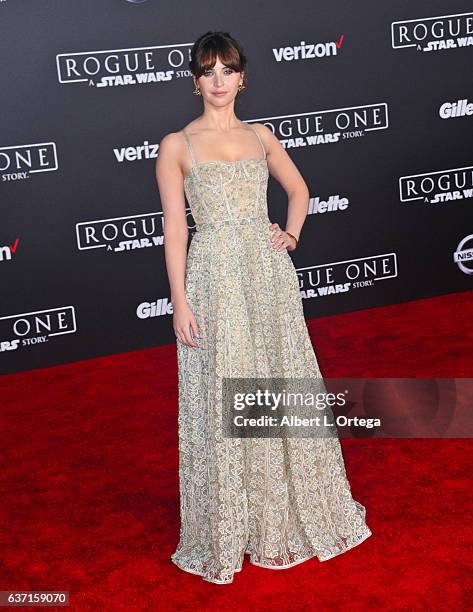 Actress Felicity Jones arrives for the Premiere Of Walt Disney Pictures And Lucasfilm's "Rogue One: A Star Wars Story" held at the Pantages Theatre...