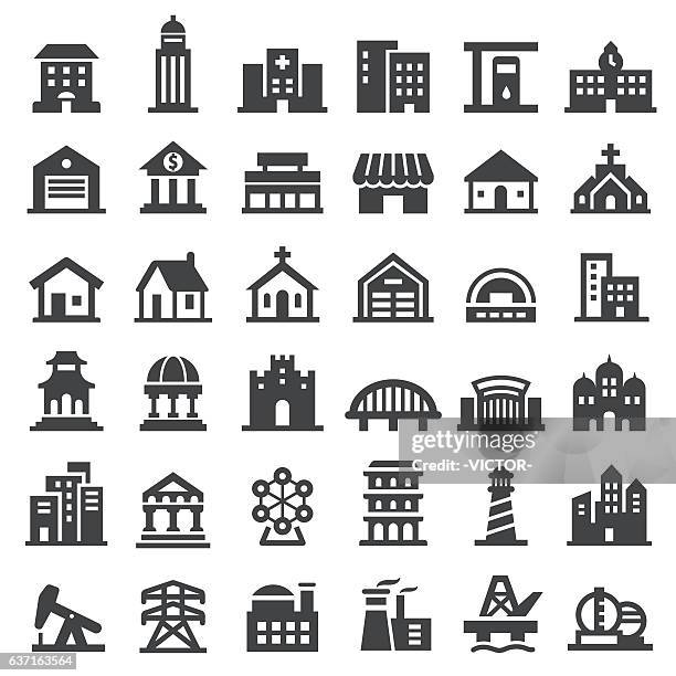 gebäude icons set - große serie - bank financial building stock-grafiken, -clipart, -cartoons und -symbole