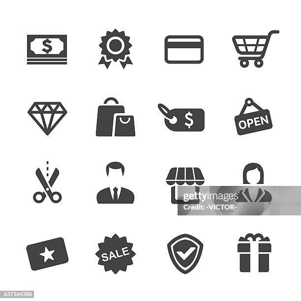 shopping icons set - acme series - emblem credit card payment stock illustrations