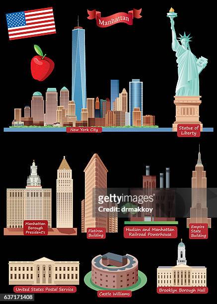 illustrazioni stock, clip art, cartoni animati e icone di tendenza di simboli di new york - empire state building