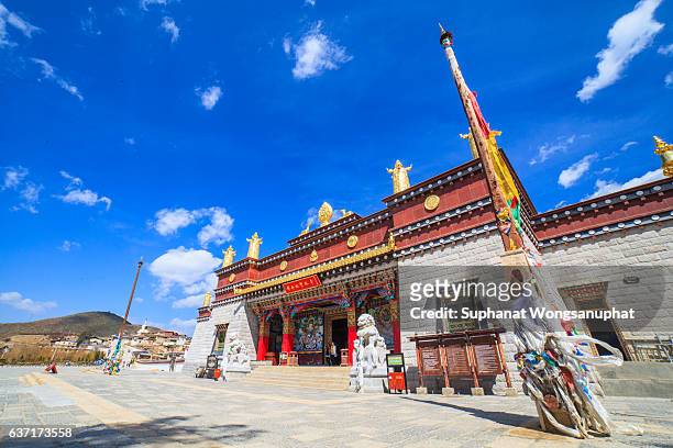 songzanlin temple also known as the ganden sumtseling monastery, is a tibetan buddhist monastery in zhongdian city( shangri-la), yunnan province china and is closely potala palace in lhasa - songzanlin monastery stock pictures, royalty-free photos & images