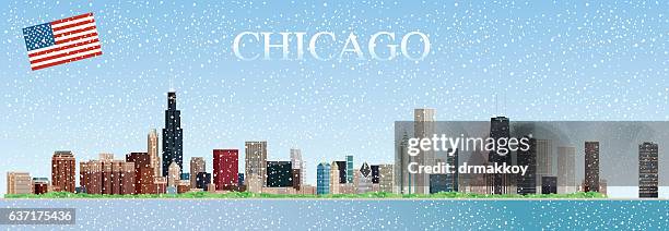 chicago skyline - chicago night stock illustrations