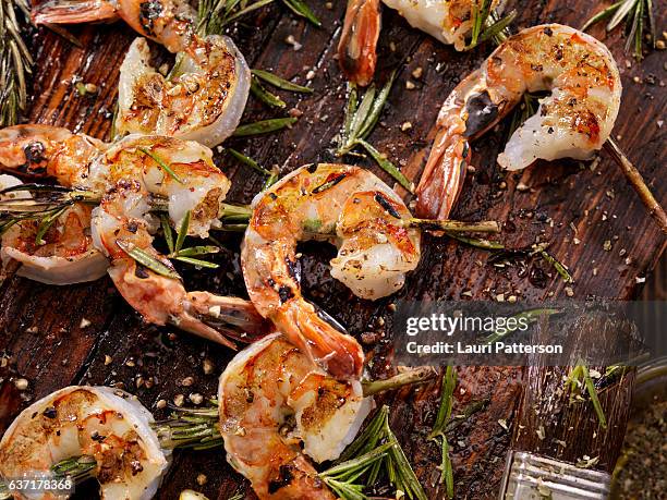 rosemary shrimp skewers - skewer stock pictures, royalty-free photos & images