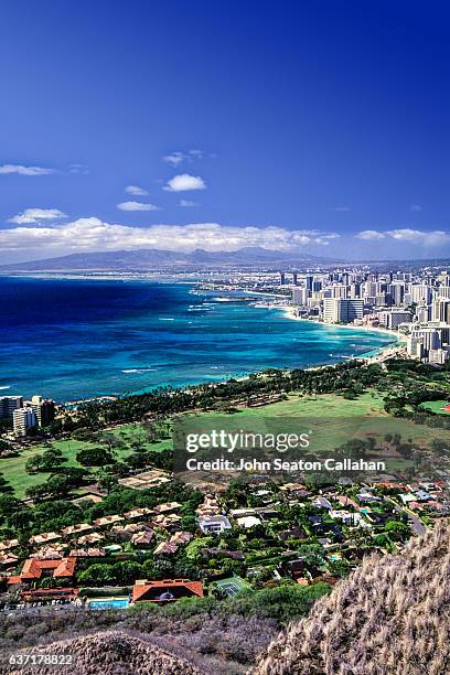 waikiki from diamond head - honolulu stock pictures, royalty-free photos & images