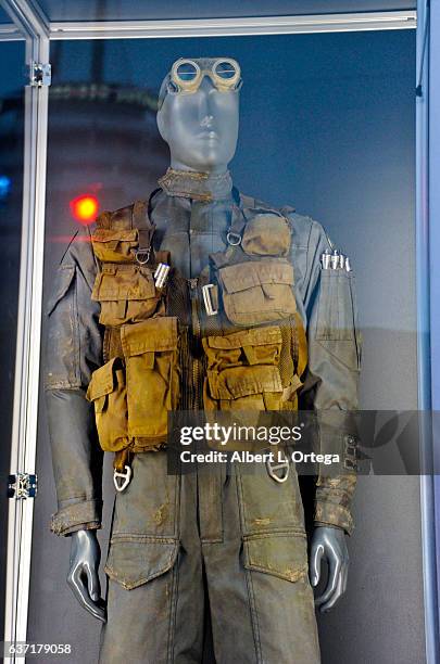 Costume worn by Riz Ahmed as Bodhi Rook on display at the Premiere Of Walt Disney Pictures And Lucasfilm's "Rogue One: A Star Wars Story" held at the...