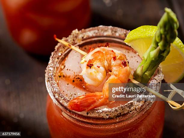 shrimp bloody mary or caesar cocktail - bloody mary stock pictures, royalty-free photos & images