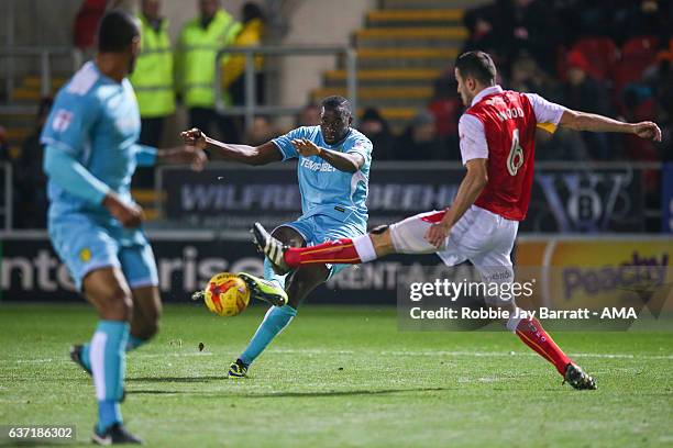 Lucas Akins of Burton Albion and Richard Wood of Rotherham United during the Sky Bet Championship match between Rotherham United and Burton Albion at...