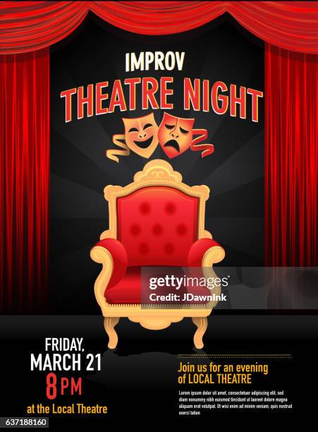 stockillustraties, clipart, cartoons en iconen met improv theatre night design template with red curtain - improvisatie