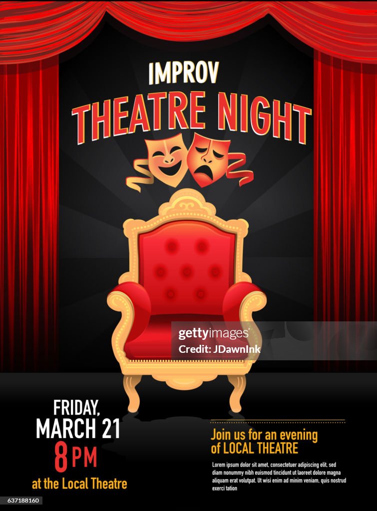 Improv Theatre Night design template with red curtain