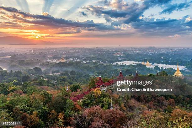 view of mandalay city from mandalay hill - myanmar stock pictures, royalty-free photos & images