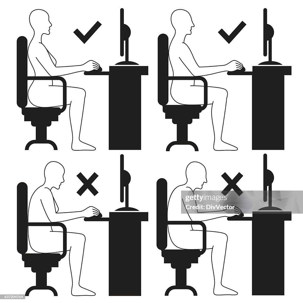 Correct And Incorrect Sitting Posture At Computer High-Res Vector ...
