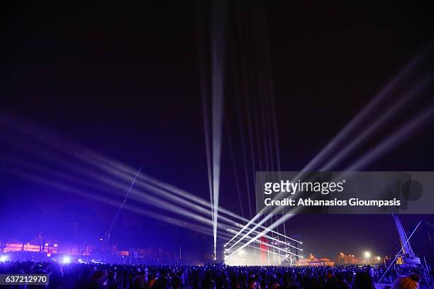 New Year's Eve at the Circus Maximus on January 1, 2017 in Rome, Italy. At the Circus Maximus acrobats from The 'nouveau cirque' perform a show...