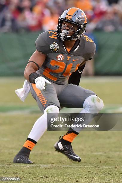 Todd Kelly Jr. #24 of the University of Tennessee Volunteers plays against the Nebraska Cornhuskers during the Franklin American Mortgage Music City...