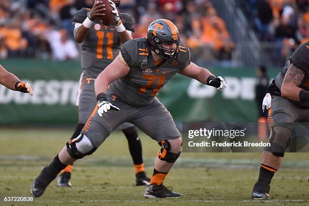 Dylan Wiesman of the University of Tennessee Volunteers plays against the Nebraska Cornhuskers during the Franklin American Mortgage Music City Bowl...