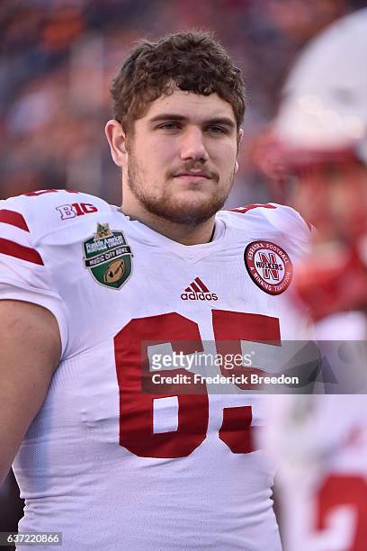 Christian Gaylord of the Nebraska Cornhuskers watches from the sideline during a game against the University of Tennessee Volunteers during the...