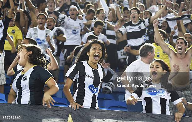 Brazil - Supporters of Brazilian second division team ABC celebrate a goal in their team's 2-0 win over America-RN at the newly completed Arena das...