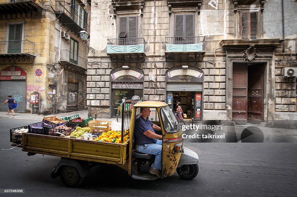 Marketer on apecar in Palermo