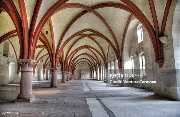 dormitory of the kloster eberbach (eberbach abbey) - eltville am rhein - il nome della rosa stockfoto's en -beelden