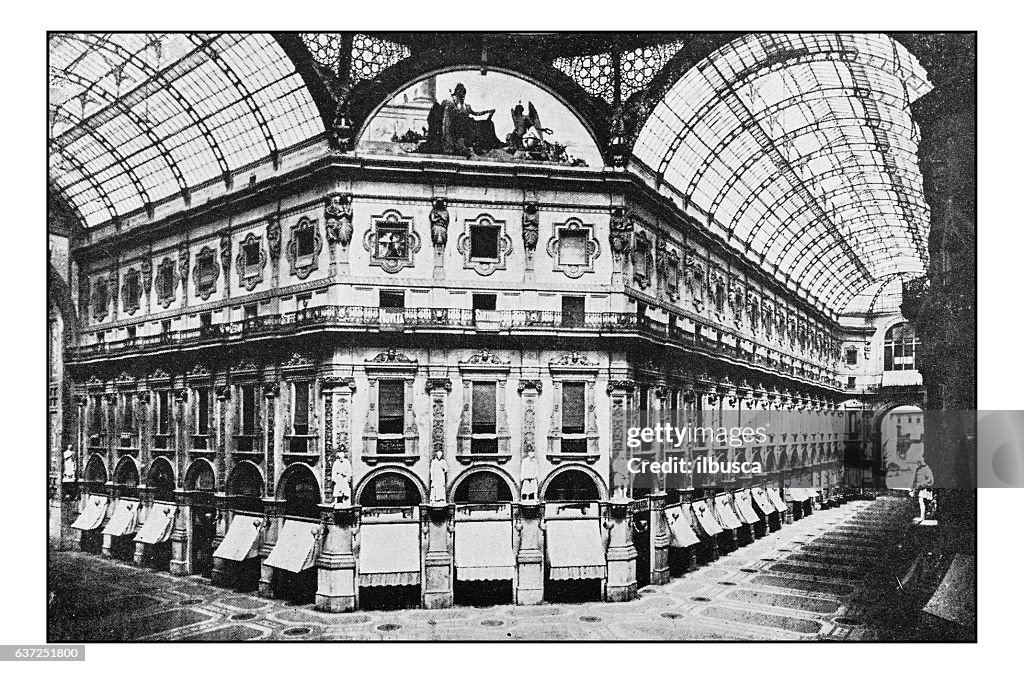 Antique dotprinted photographs of Italy: Milan, Galleria Vittorio Emanuele