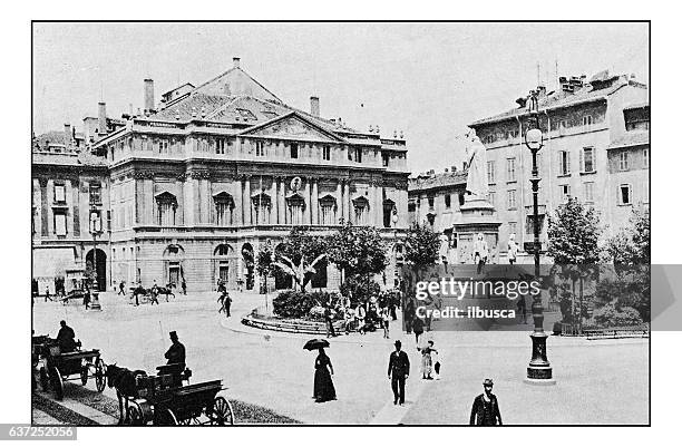 antike punktgedruckte fotografien von italien: mailand, teatro della scala - opera house stock-grafiken, -clipart, -cartoons und -symbole