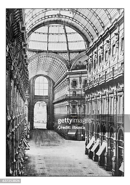 antique dotprinted photographs of italy: milan, galleria vittorio emanuele - galleria vittorio emanuele ii milan stock illustrations
