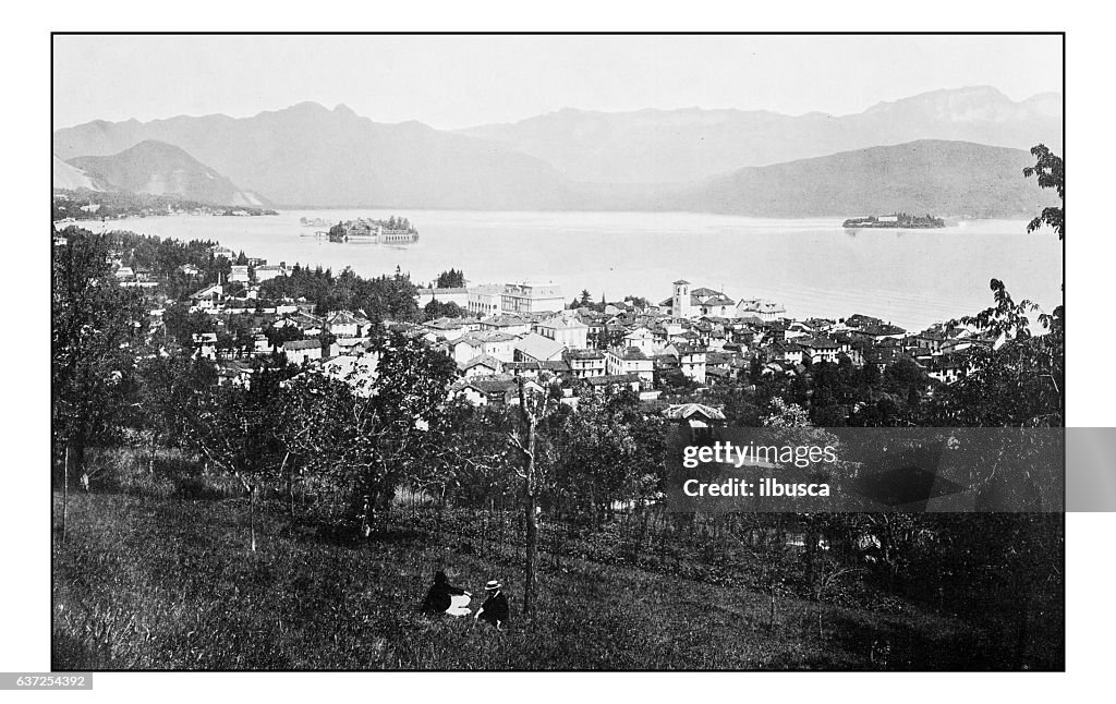Antique dotprinted photographs of Italy: Alpine lakes, Lake Maggiore