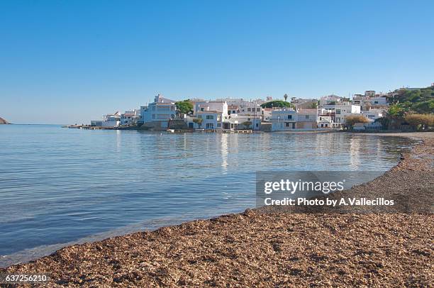 es grau beach view in menorca - menorca stockfoto's en -beelden