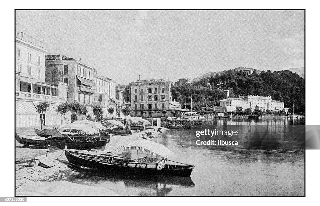 Antique dotprinted photographs of Italy: Alpine lakes, Lake Como, Bellagio