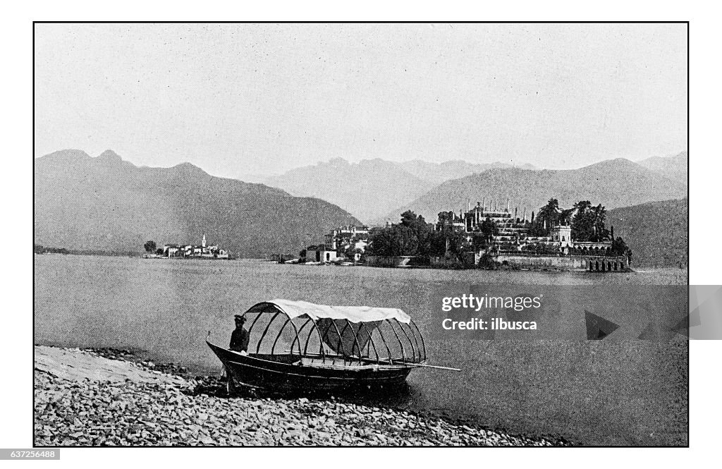 Antique dotprinted photographs of Italy: Alpine lakes, Lake Maggiore