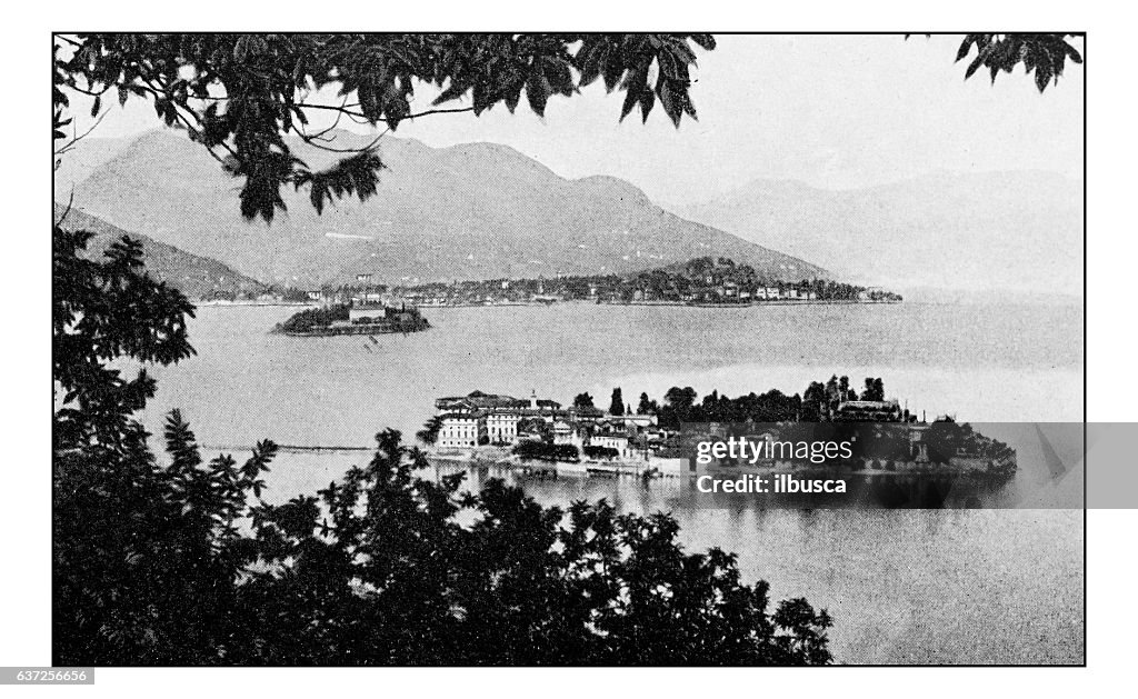 Antique dotprinted photographs of Italy: Alpine lakes, Lake Maggiore