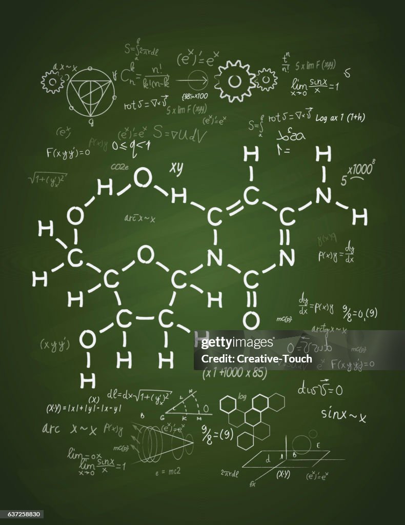 Compound Draw Molecular Structure Drawing On The Green Chalkboard High-Res Vector ...