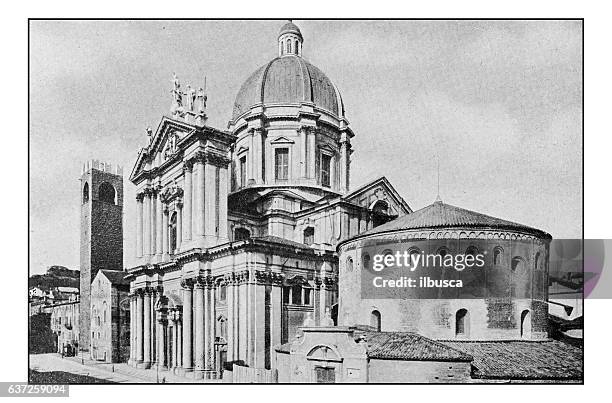 antike punktgedruckte fotografien von italien: lombardei und emilia, kathedrale von brescia - brescia stock-grafiken, -clipart, -cartoons und -symbole