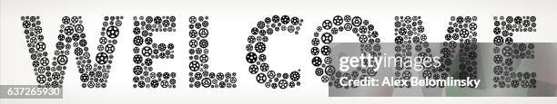 ilustraciones, imágenes clip art, dibujos animados e iconos de stock de bienvenido black gears vector graphic illustration. - piñón rueda dentada