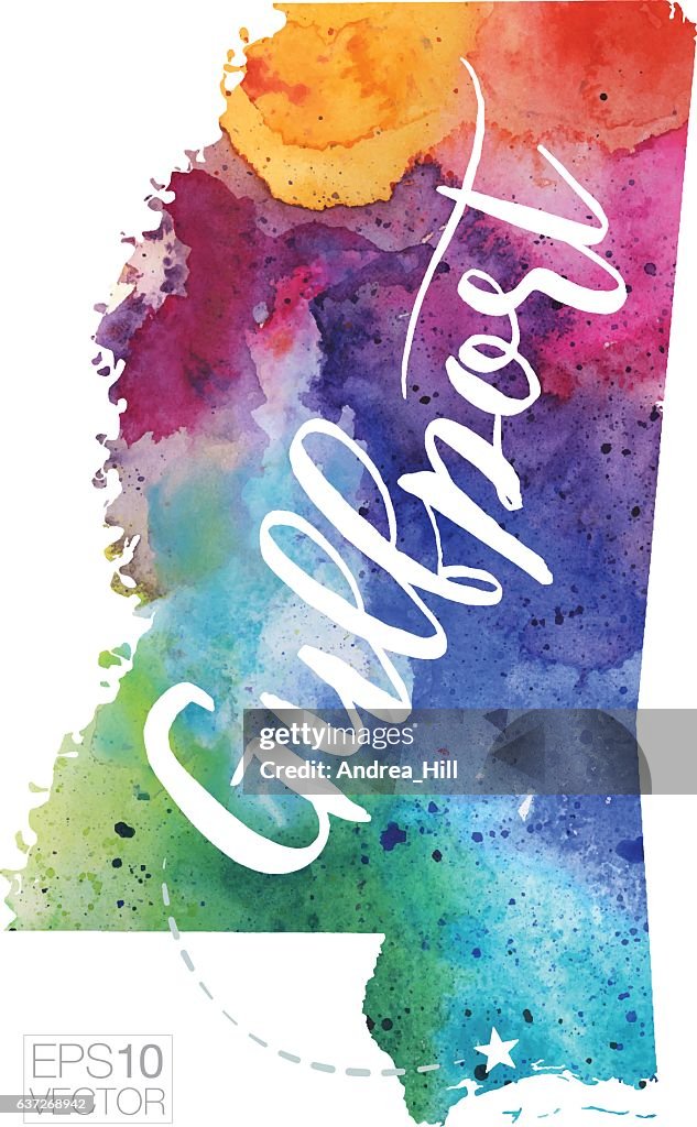 Gulfport, Mississippi Vector Watercolor Map