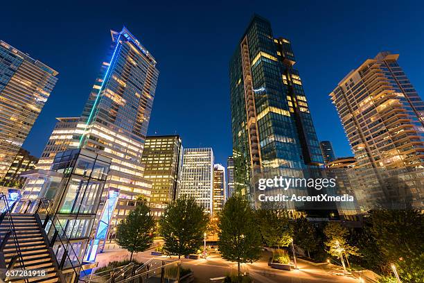 downtown vancouver at dusk - canada place stock pictures, royalty-free photos & images