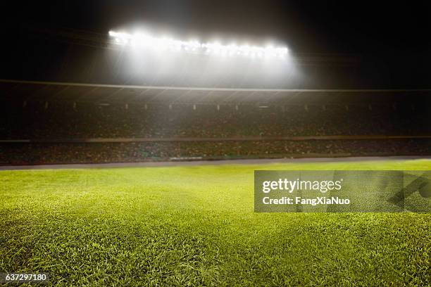 view of athletic soccer football field - campo de futebol imagens e fotografias de stock