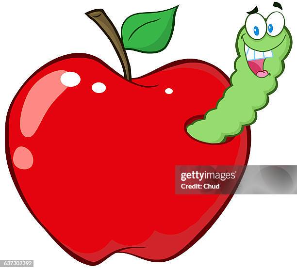 illustrazioni stock, clip art, cartoni animati e icone di tendenza di whole and cut green apple - baco