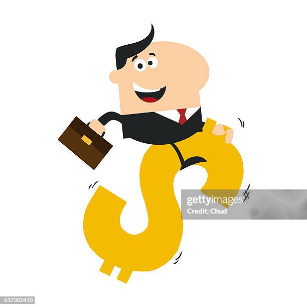 happy manager riding on a hopping dollar symbol - expertise stock illustrations