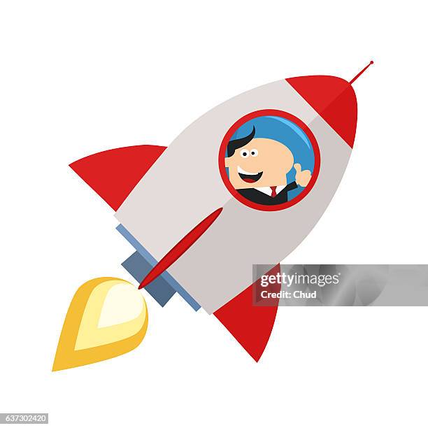 manager launching a rocket and giving thumb up - rf business stock illustrations