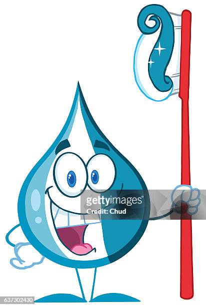 smiling blue toothpaste drop - zahnbürste stock-grafiken, -clipart, -cartoons und -symbole
