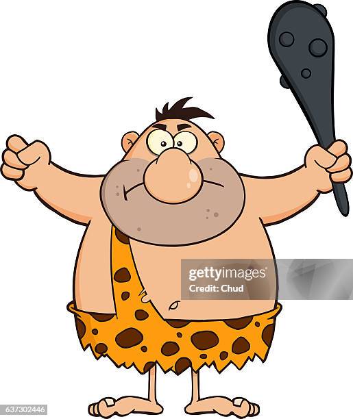 ilustrações de stock, clip art, desenhos animados e ícones de angry caveman cartoon character holding a club - paleolitico