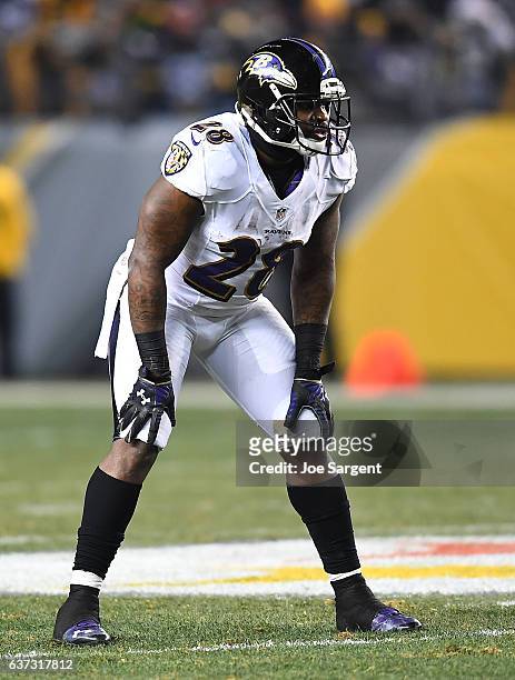Terrance West of the Baltimore Ravens in action during the game against the Pittsburgh Steelers at Heinz Field on December 25, 2016 in Pittsburgh,...