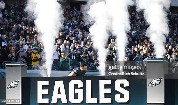 Connor Barwin of the Philadelphia Eagles takes the field before a game against the Dallas Cowboys at Lincoln Financial Field on January 1, 2017 in...