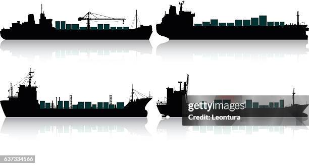 stockillustraties, clipart, cartoons en iconen met container ships - containerschip