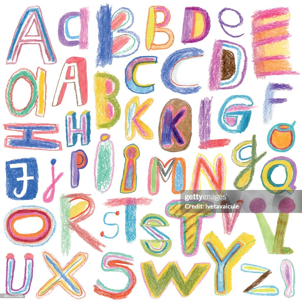 Alphabet mit Buntstiften gezeichnet