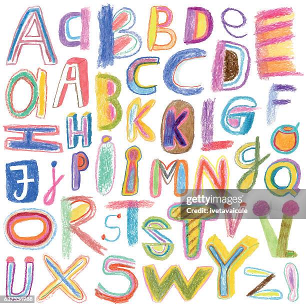 stockillustraties, clipart, cartoons en iconen met alphabet drawn with crayons - t