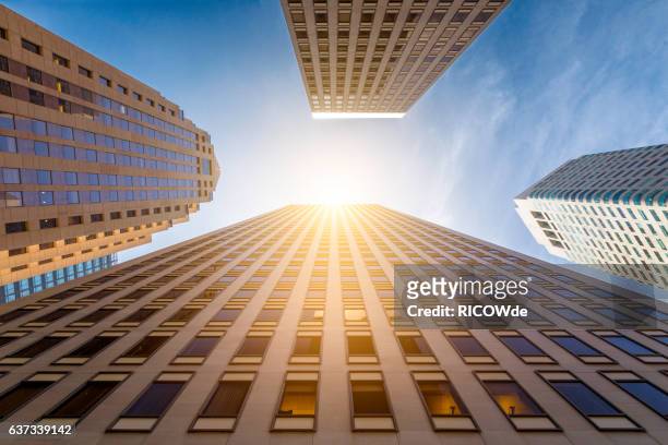 usa, california, san francisco, low angle view of skyscrapers - san francisco design center stock pictures, royalty-free photos & images