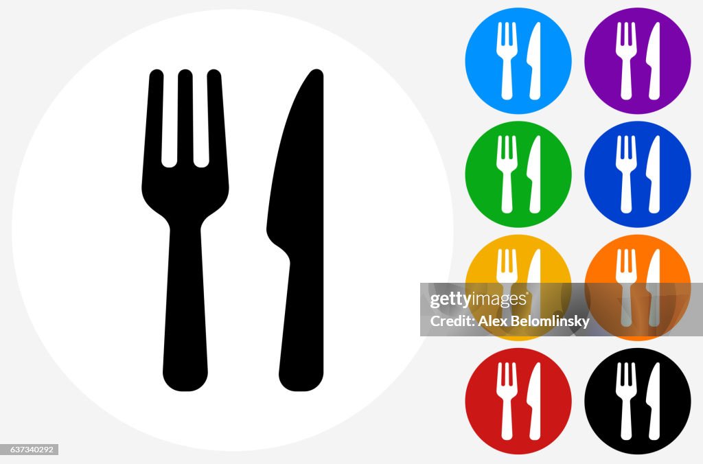 Food Utensils Icon on Flat Color Circle Buttons